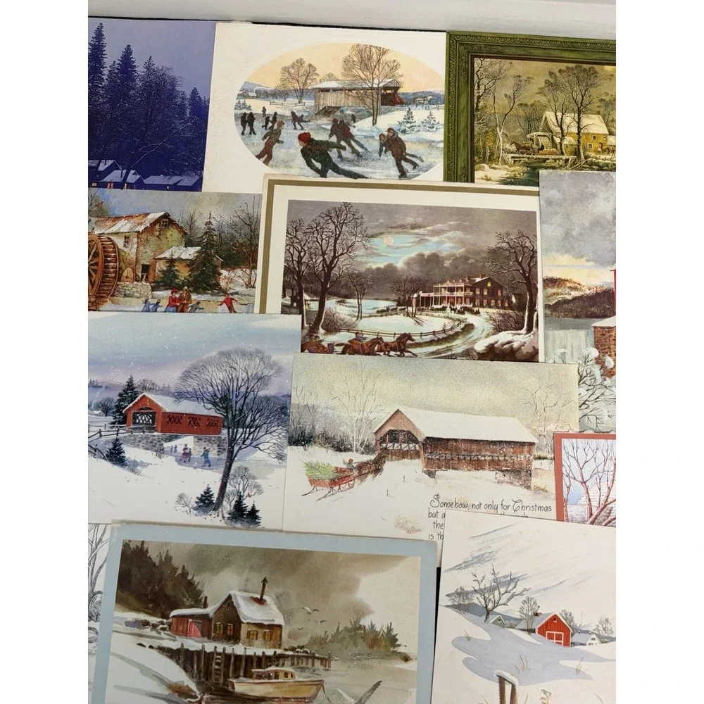 Vintage Christmas Cards Fronts ONLY Houses Barns More Scrapbooking Crafts 50+
